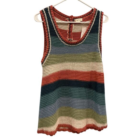 Pol Womens Open Knit Tank Top Size Small Striped Rainbow Beachy Boho Resort NEW - Picture 1 of 9